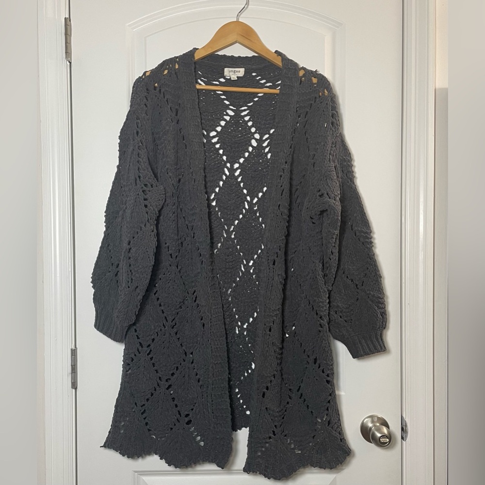 Umgee Knit Open Cardigan Gray Boho Chunky Cozy Sweater Size S